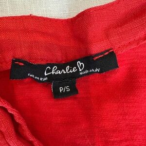 Charlie B Linen+Cotton Red Sleeveless Button-Down Shirt Made in Italy